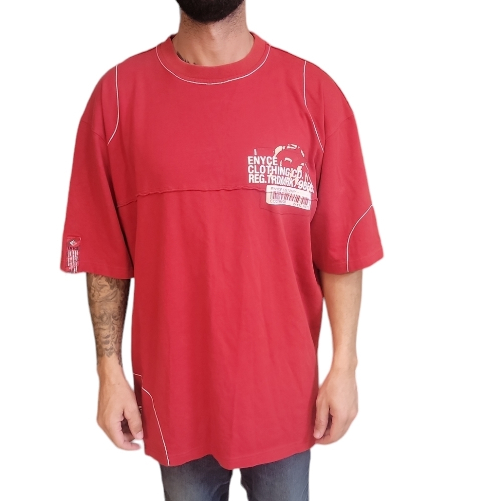 Vintage 90s Enyce Clothing Co Mens Red Y2k Graphic Tee Size XL